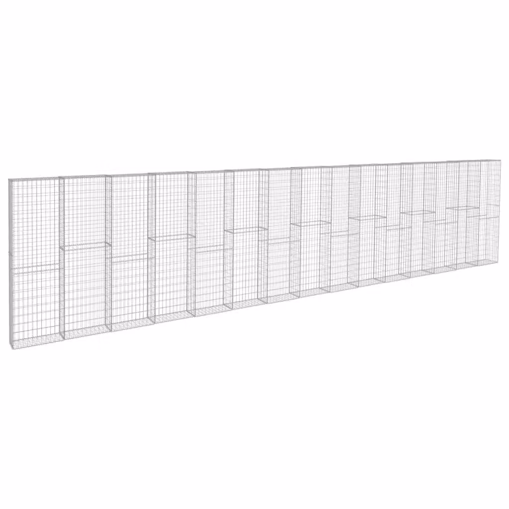 Berkfield Home Galvanised Steel Gabion Fence with Covers in Silver, W/D/H: 900 x 50 x 200 cm – 2