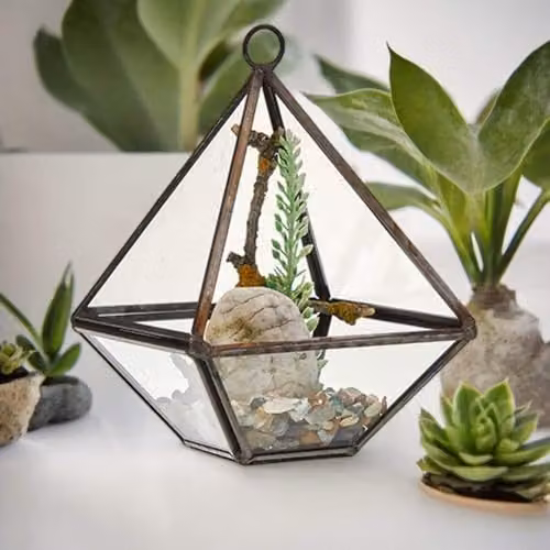 Ancient Wisdom KDMD Geometric Glass Terrarium, Small Diamond, Brown and Transparent – 4