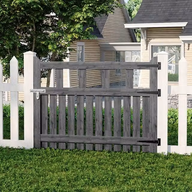 Livingandhome Spruce Wood Garden Fence Gate with Raised Sides, Grey, W: 120 cm, H: 90 cm