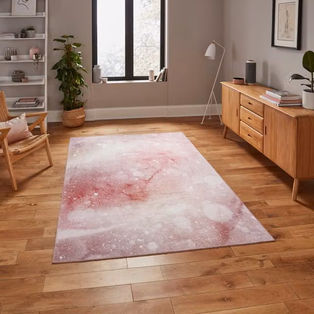 Terrys Modern Abstract Pink Polyester Rug, W: 150 cm x D: 230 cm