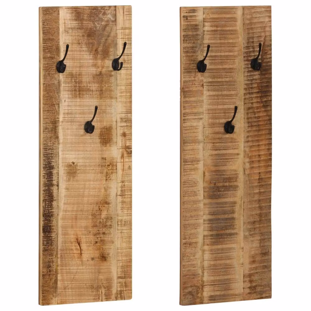 Berkfield Home Set of 2 Wall-mounted Mango Wood Coat Racks in Brown, W/H/D: 110 x 36 x 3 cm – 2