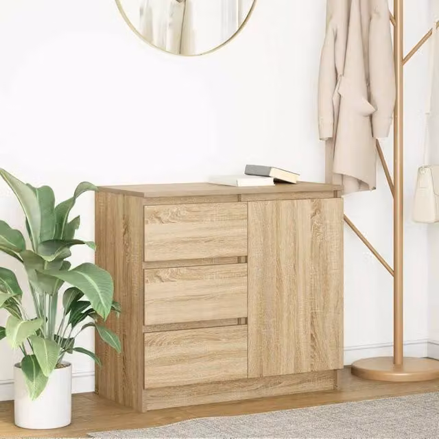 Berkfield Home Sonoma Oak Sideboard with Drawer in Brown, W/D/H: 71 x 35 x 65 cm