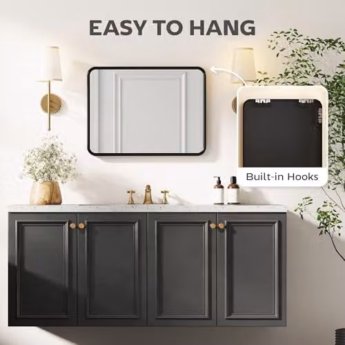 HOMCOM Modern Rectangular Wall Mirror with Black Metal Frame, W: 40.5 cm, H: 30 cm – 4
