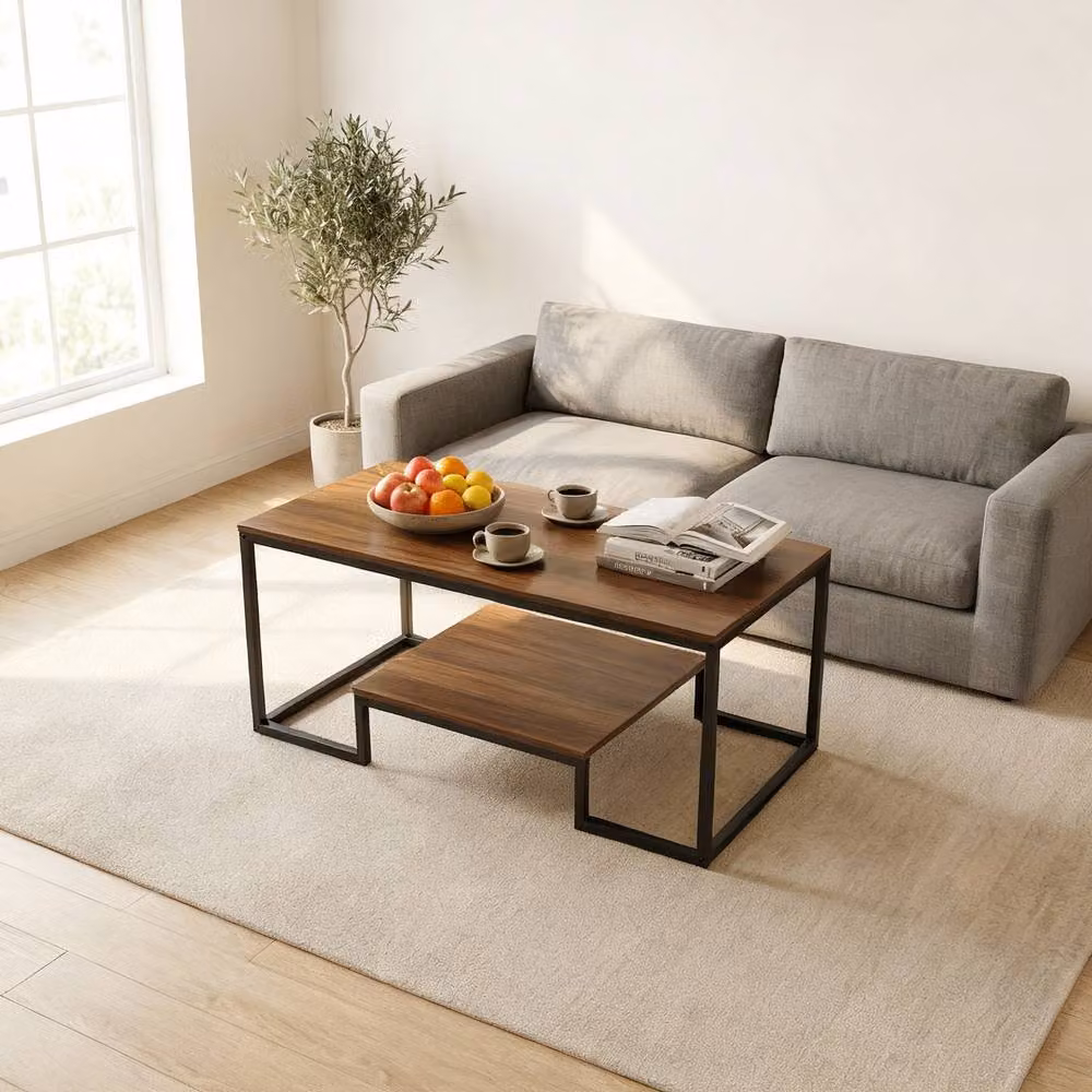 Alivio Modern Rectangular Coffee Table with Wood and Metal Frame in Brown – 2