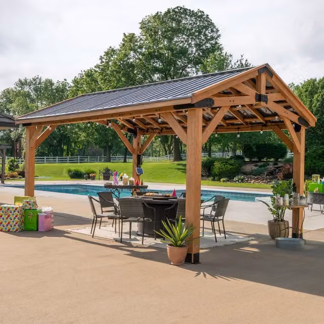 Backyard Discovery Modern Gable Garden Gazebo in Brown and Black, W/D/H: 370 x 310 x 310 cm