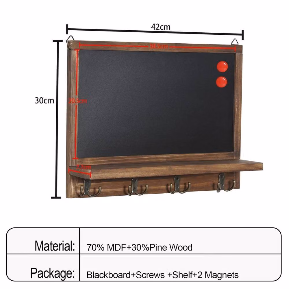 FLAVORA Rustic Magnetic Chalkboard with Shelf and Key Hooks in Black – 2