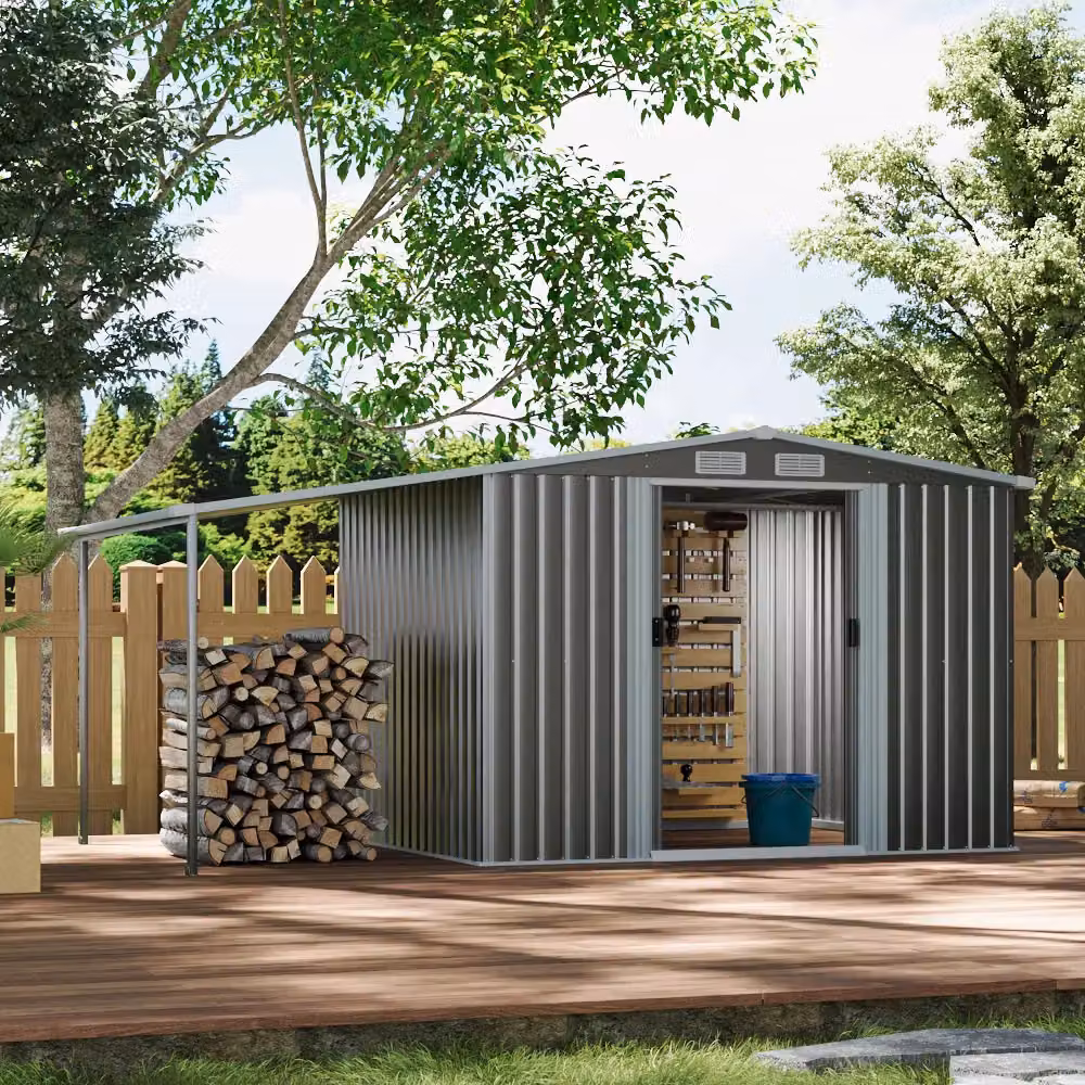 Living and Home Grey Apex Metal Garden Storage Shed with Double Doors – 3