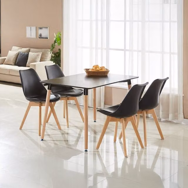 Life Interiors 5-Piece Dining Set with Halo Rectangular Table and 4 Lorenzo Tulip Chairs in Black