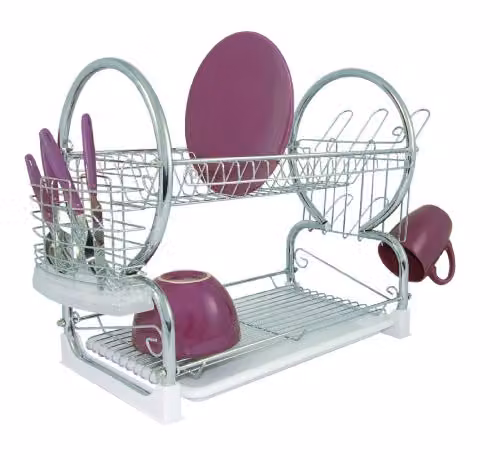 Orsina 2 Tier Dish Drainer with Removable White Drip Tray, Cutlery Holder and Cup Holder, H39 x W58 x D25 cm