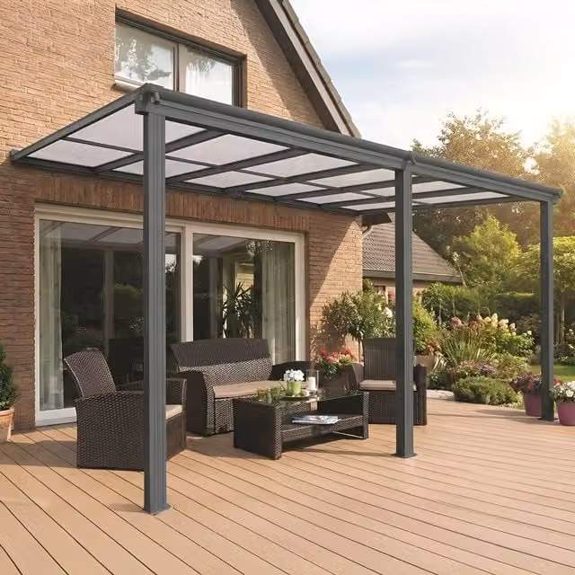 Primrose Living Anthracite Veranda Garden Canopy in Dark Grey, W/D/H: 434 x 303 x 258 cm