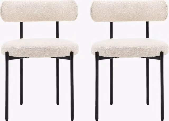 Perch & Parrow Set of 2 Modern Beige Bouclé Upholstered Dining Chairs with Wood Frame