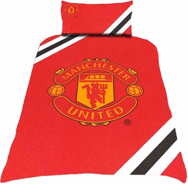 Manchester United FC Reversible Striped Cotton Polyester Duvet Set and Pillowcase, Green, Multicolour and Red, W/D/H: 135 x 200 cm