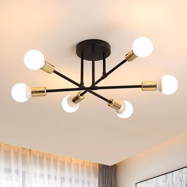 Goeco Sputnik 6-Arm Ceiling Chandelier in Black, Diameter: 52 cm