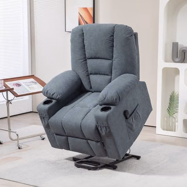 HOMCOM Grey Fabric Powered Lift Assist Riser Recliner Chair for Seniors