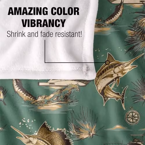 JQ Licensing Billfish Tiki Fishing Pattern Super Soft Fleece Throw Blanket, White, W/D/H: 152 x 127 cm – 3