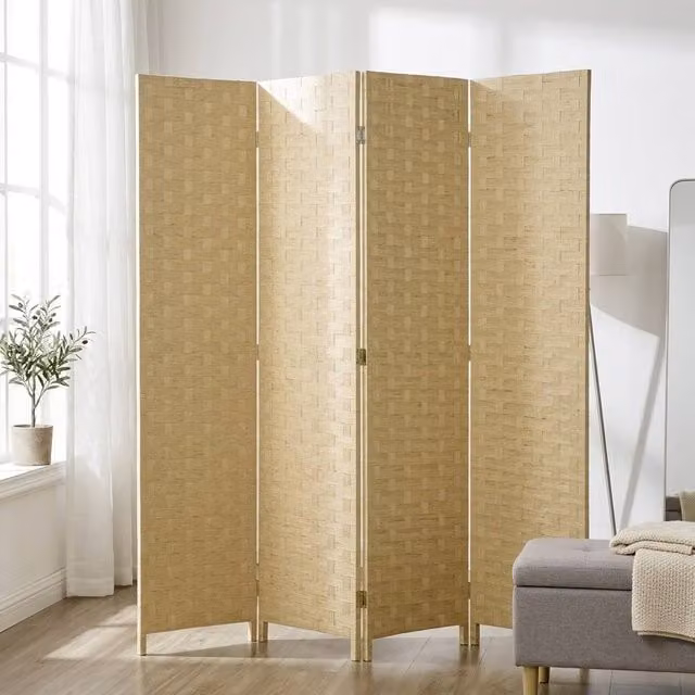 STILVORA 4-Panel Wood Folding Privacy Screen Room Divider, Beige, H: 169.5 cm x W: 159.5 cm