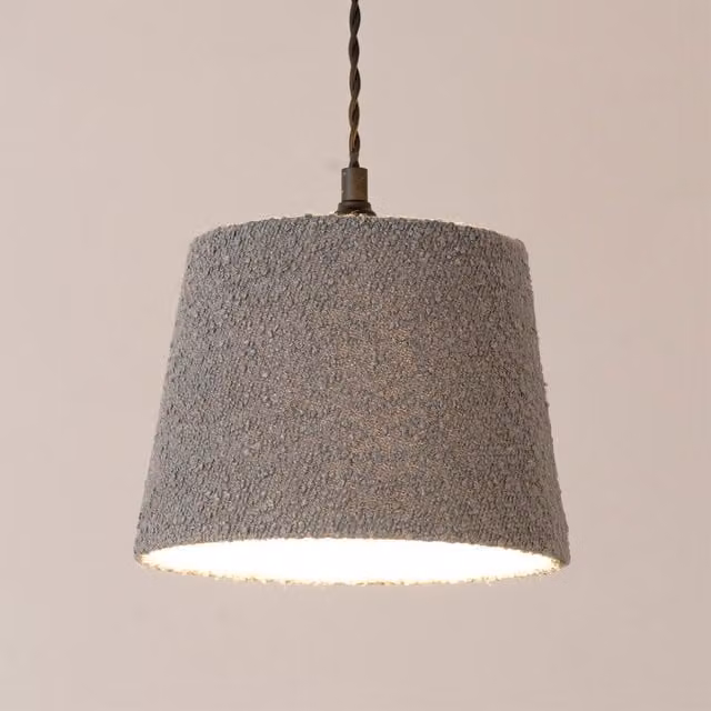 ValueLights Rory Boucle Tapered Easy Fit Ceiling Lamp Shade and LED Bulb in Grey