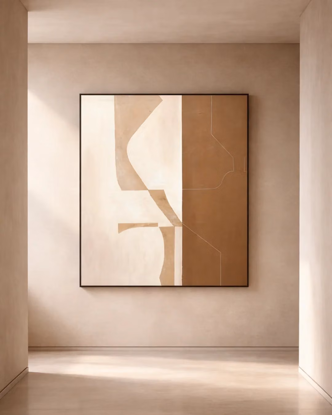 Tommy Franks Vivid Shape Abstract Painting Reproduction in Black and Beige