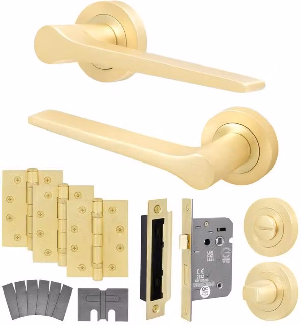 AFIT Brass Fire Door Handle and Bathroom Lock Set in Gold – 1
