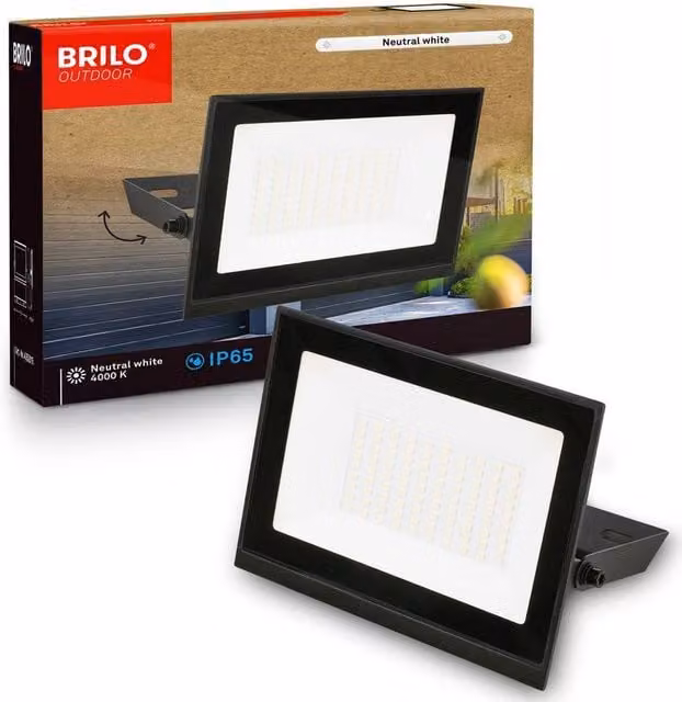 Briloner Black 50W LED Floodlight with 4500lm Neutral White Light, IP65 Waterproof, Adjustable Outdoor Security Spotlight, W/D/H: 17.5 x 18.5 x 3 cm – 1