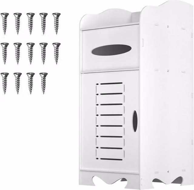 KORVIXA Waterproof Freestanding White Plastic Bathroom Storage Cabinet with Hinged Doors and Internal Shelves, W: 70 cm, H: 65 cm