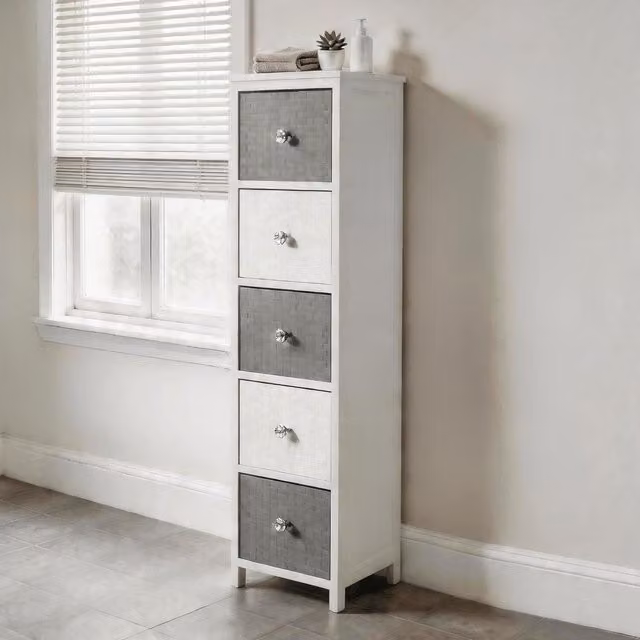 Home Source Crystal 5 Drawer Chest Storage Unit in White and Grey