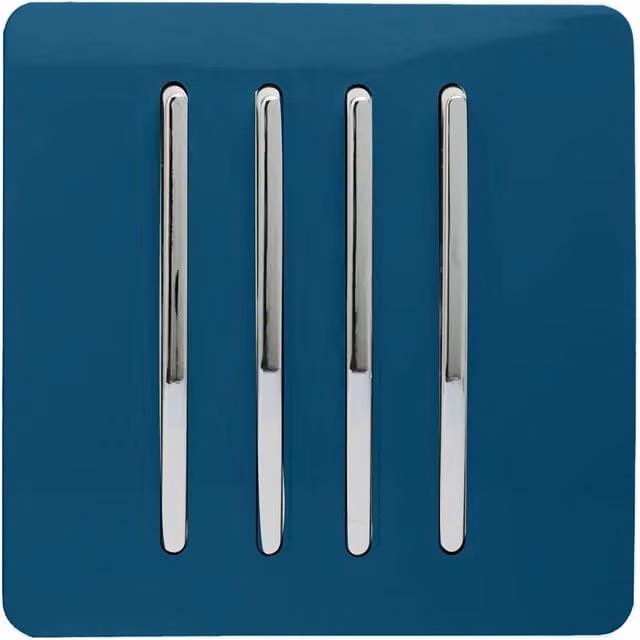 Trendi 4 Gang 2 Way Flush Rocker Single Plate Tactile Light Switch in Blue