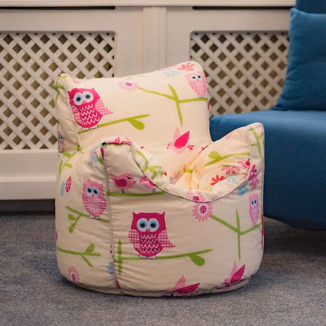 Ready Steady Bed Kids Owl Print Bean Bag Armchair with Armrests in Multicolour