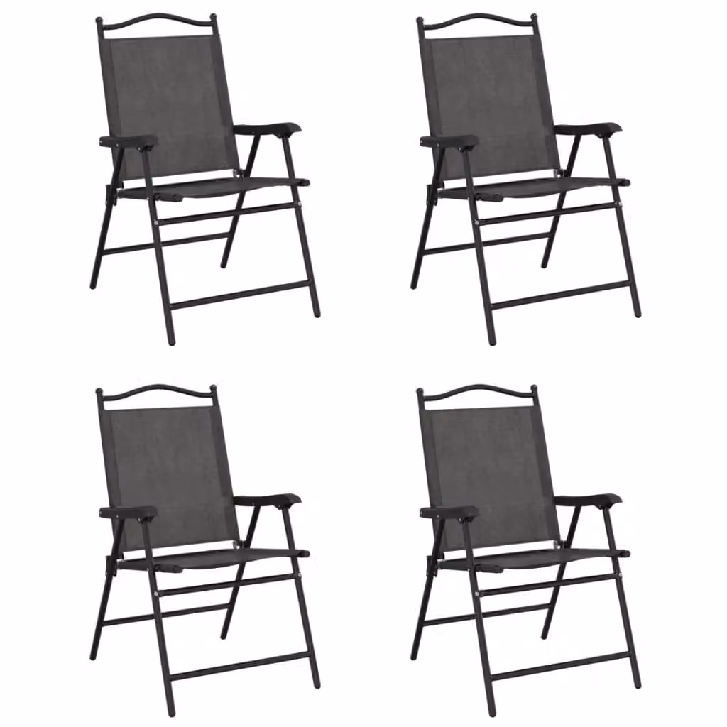 Berkfield Home Set of 4 Folding Garden Chairs in Melange Grey Steel and Textilene – 2