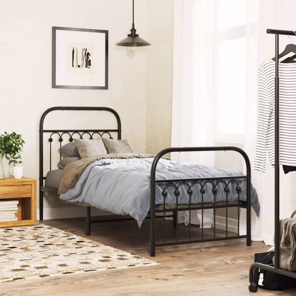 Berkfield Home Metal Bed Frame with Footboard, Black, W: 75 cm, L: 190 cm – 2