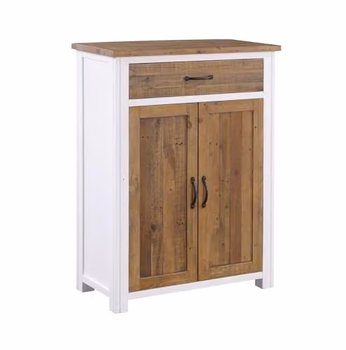 Baumhaus Splash of White Lacquered Wood Shoe Storage Cupboard with Drawer and Shelves, White, H 110 x W 39 x D 39 cm