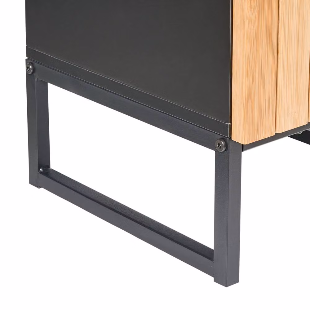 Wyld and Coco Bamboo Bathroom Cabinet with Matte Black Frame in Brown, W/D/H: 90 x 30 x 30 cm – 4