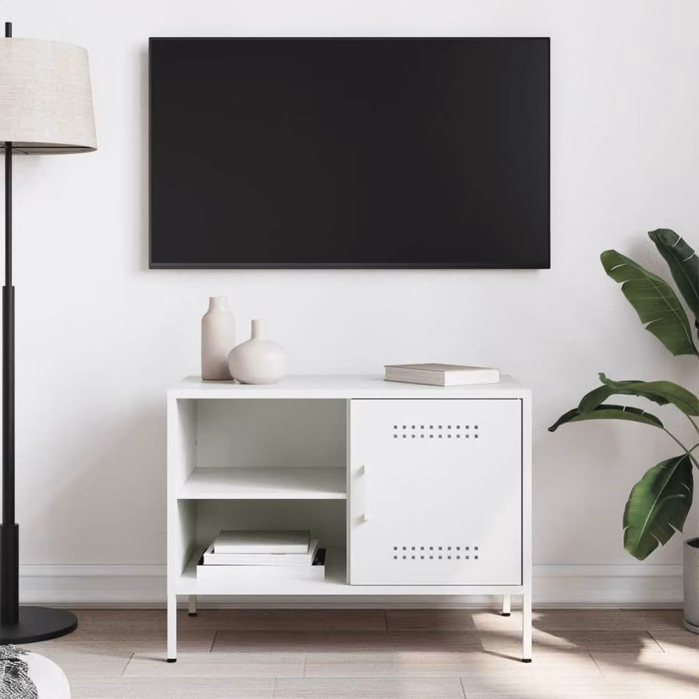 Berkfield Home Industrial White Metal TV Cabinet W: 68 cm, D: 39 cm, H: 50.5 cm – 3