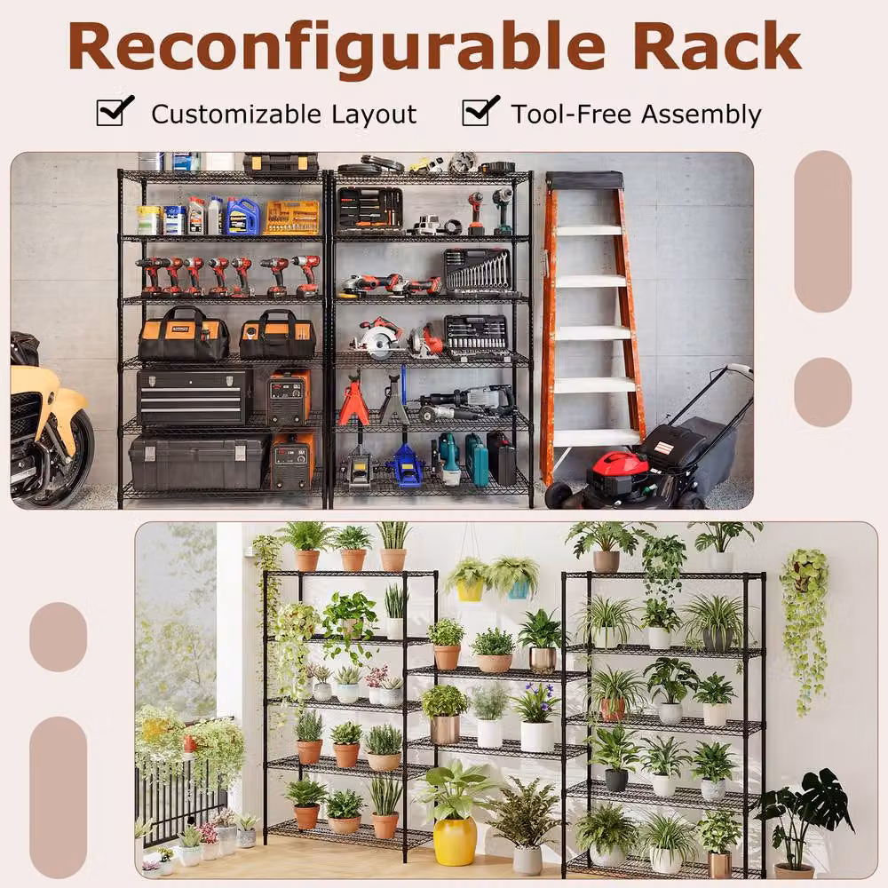 Gymax 6-Tier Adjustable Metal Wire Shelving Unit in Black – 6