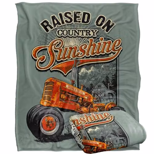 JQ Licensing Raised On Sunshine Tractor Silky Touch Super Soft Fleece Throw Blanket, White, W/D/H: 152 x 127 cm