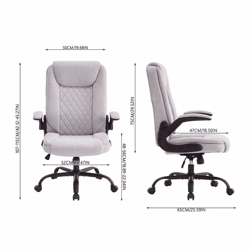 FLAVORA Grey Fabric High Back Ergonomic Executive Office Chair with Headrest and Armrests – 2