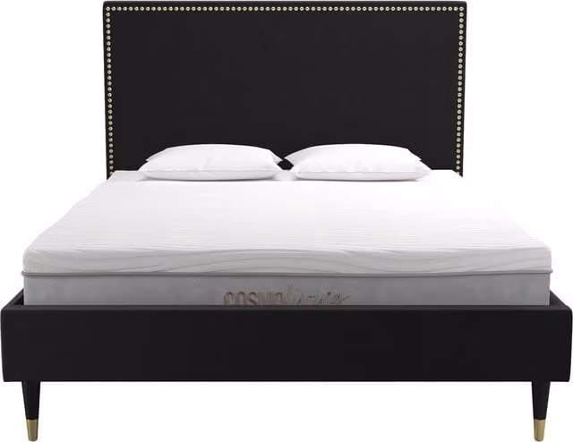 CosmoLiving CL Audrey Upholstered Velvet Bed in Black, 140 x 200 cm