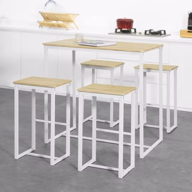 SoBuy Modern Bar Table and Stool Set in Light Oak, W: 100 cm, D: 60 cm – 1