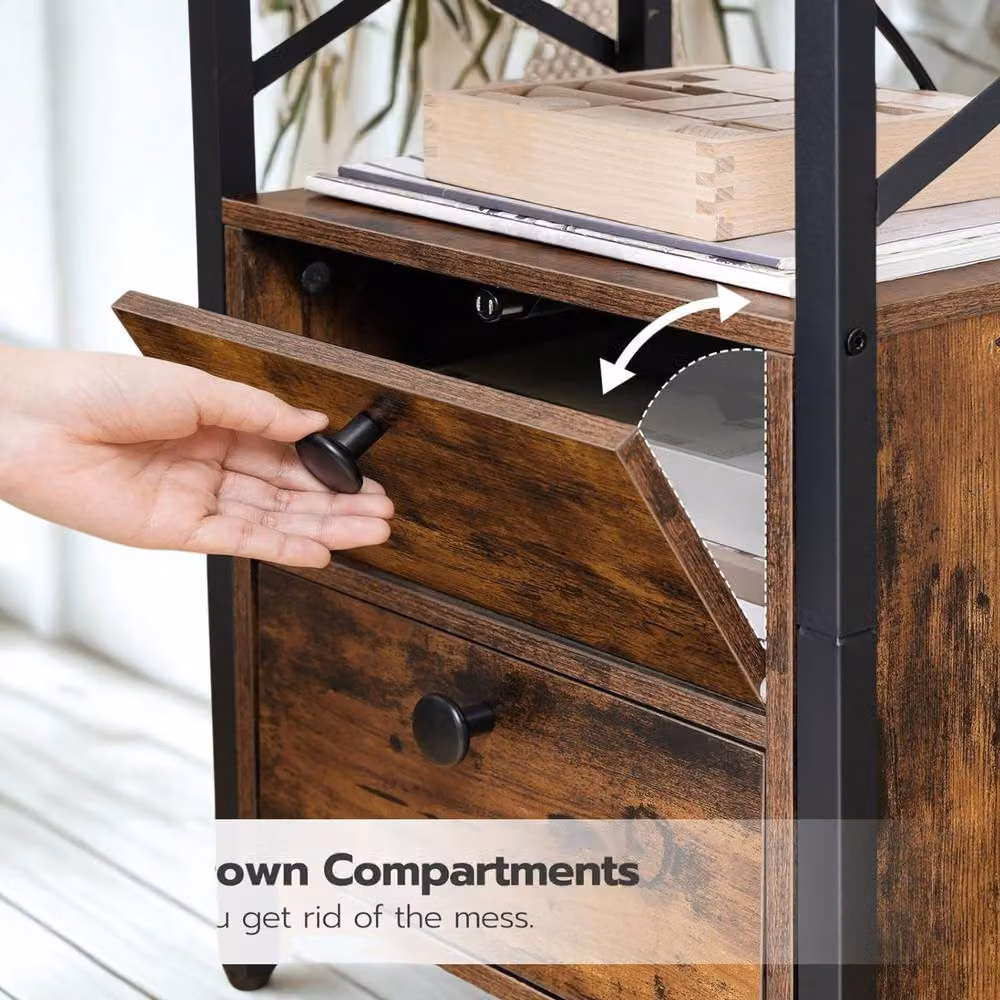 FURNOS Smart Bedside End Table with 2 Drawers and USB Ports in Brown – 3