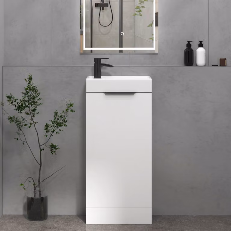 Royal Bathrooms Como 400mm Floor Standing Cloakroom Vanity Unit with Basin and 1 Soft Close Door in White Glossy Finish