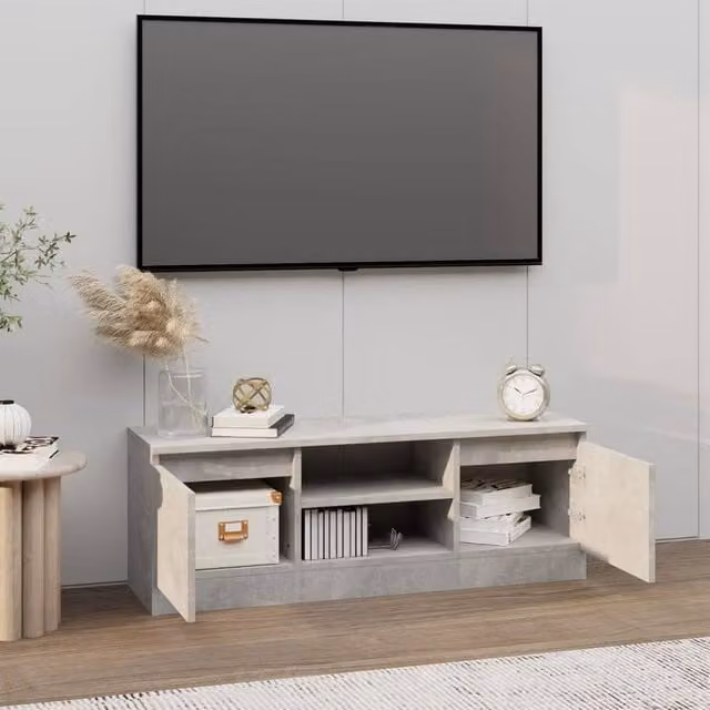 Berkfield Home Modern TV Cabinet with Door in Concrete Grey, W: 102 cm, D: 30 cm, H: 36 cm
