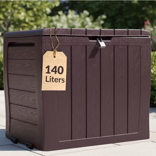 NOVECRAFTO Plastic Garden Storage Box in Brown, W/D/H: 60 x 44 x 57 cm