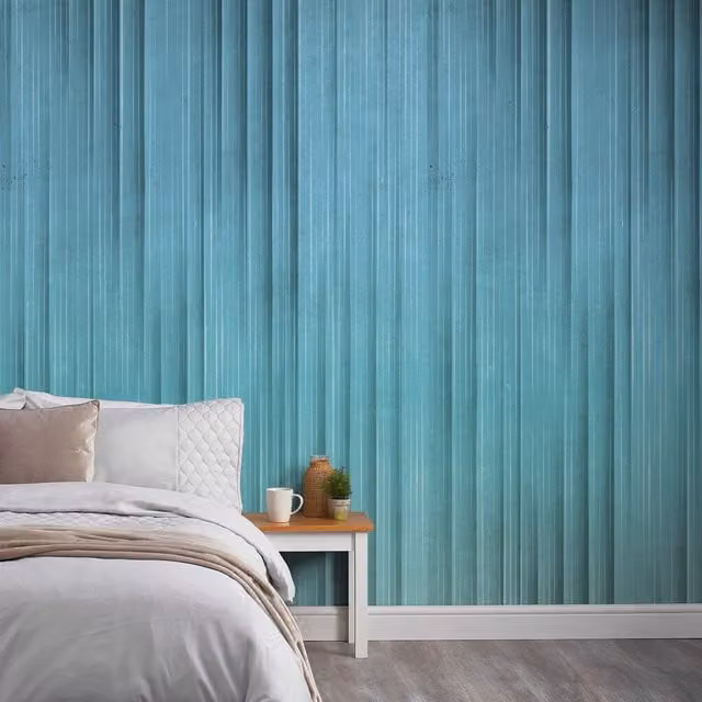 Grandeco Concrete Ombre 3 Lane Repeatable Textured Wallpaper Mural in Blue and Turquoise