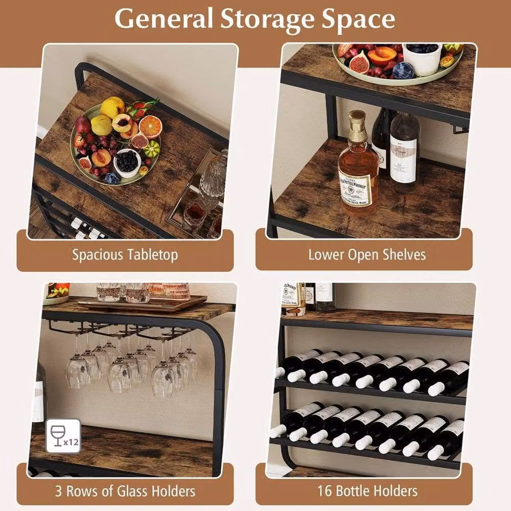 Kelvenix 16 Bottle Freestanding 5-Tier Wine Rack in Brown – 4