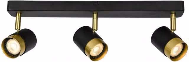 CGC Lighting Orio Modern Adjustable Triple GU10 Ceiling Spot Light Bar in Black and Gold/Brass – 3