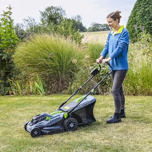 Aerotek 1600W Lawn Mower in Grey with 380mm Cutting Width, 5 Height Settings and 42L Collection Bag – 3