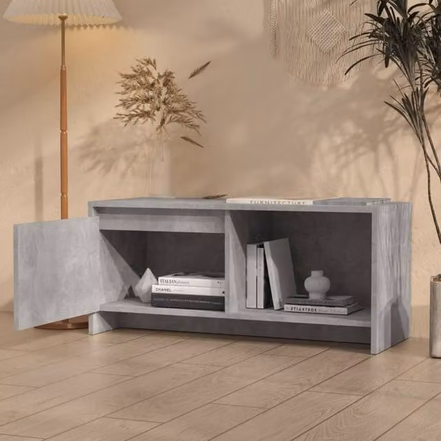 Berkfield Home Modern TV Cabinet in Concrete Grey, W/D/H: 90 x 35 x 40 cm – 1