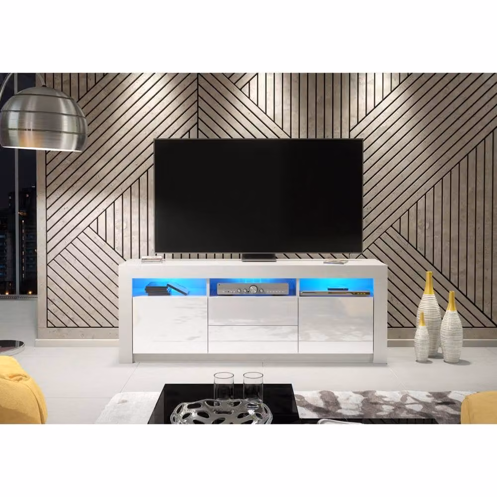 Creative Furniture Shine TV Unit in White with Glossy Finish, W: 160 cm, H: 60 cm, D: 35 cm – 2