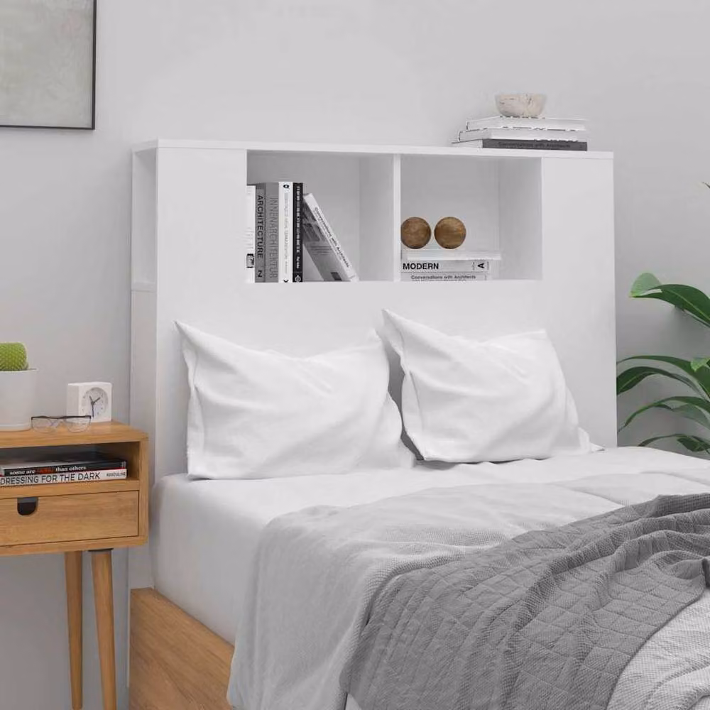 Berkfield Home Modern White Wall Mounted Headboard Cabinet with Integrated Shelf, W/D/H: 100 x 18.5 x 104.5 cm – 2