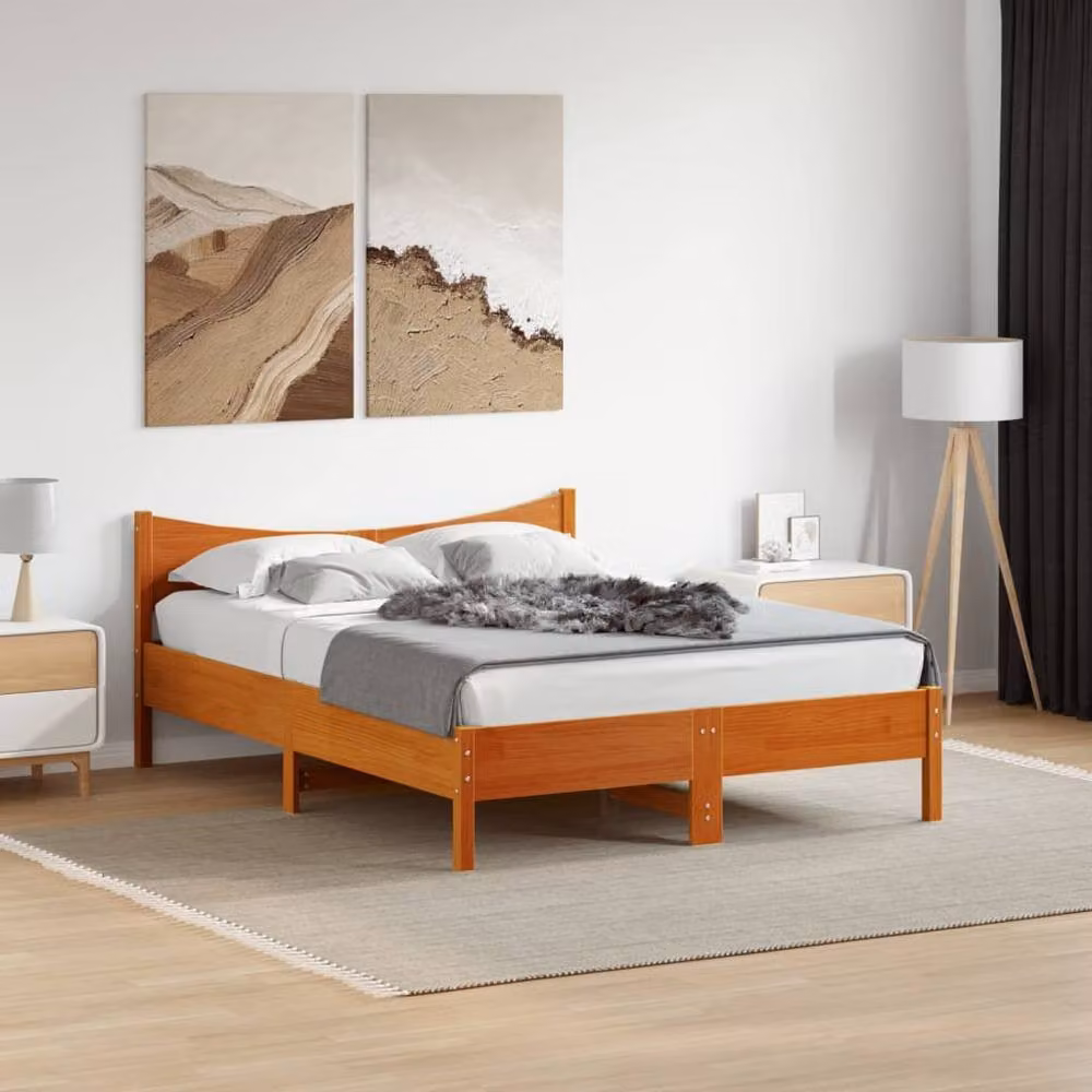 Berkfield Home Beautiful Solid Wood Pine Bed Frame in Waxed Brown, W/D/H: 120 x 200 x 74 cm – 2